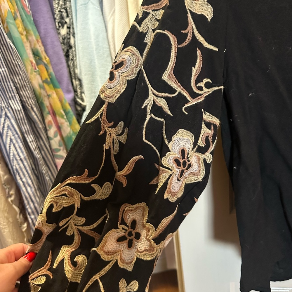 Calypso St. Barth Black Top with Gold Floral Embroidery - Picture 3 of 4
